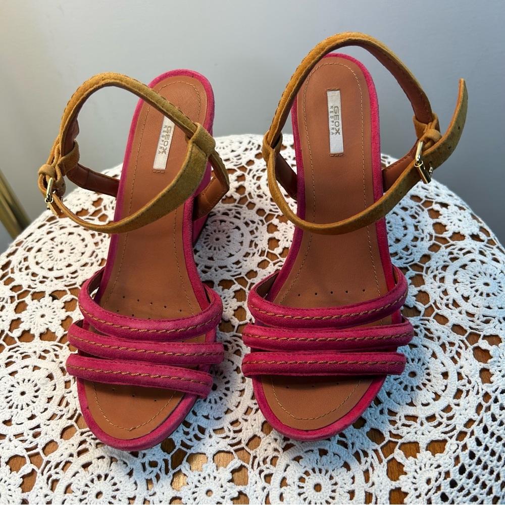 Geox Pink and Tan Strappy Sandals